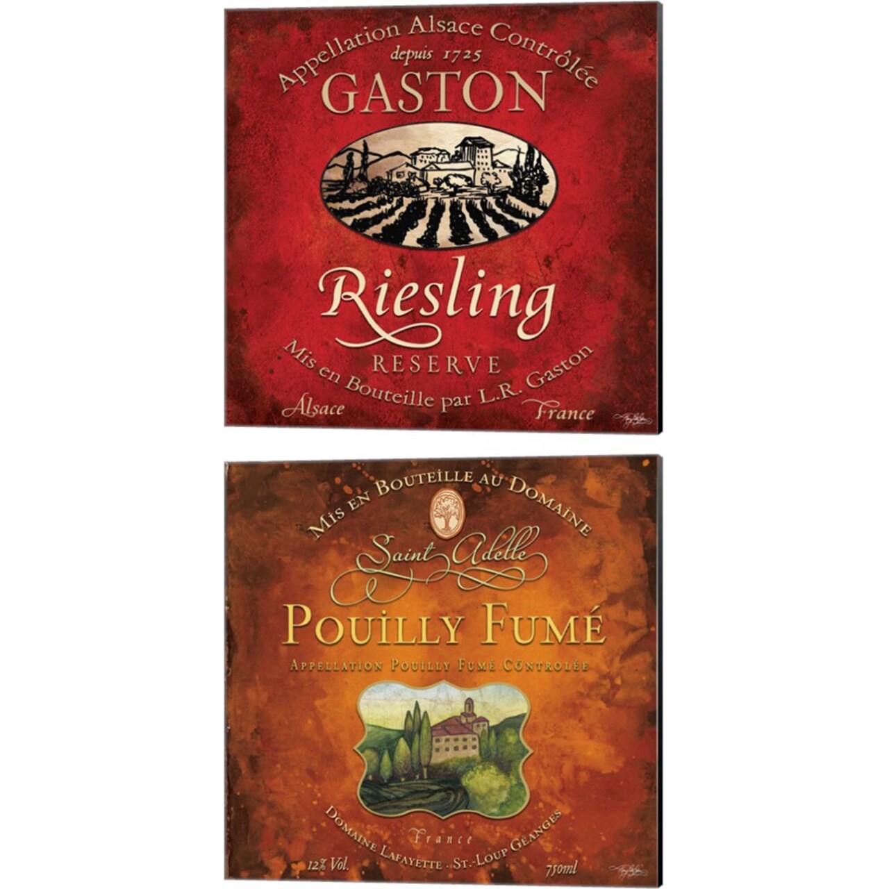 Still Life Wine Label Square A by Mary Beth Baker 14" x 14" Canvas Wall Art (Set of 2)